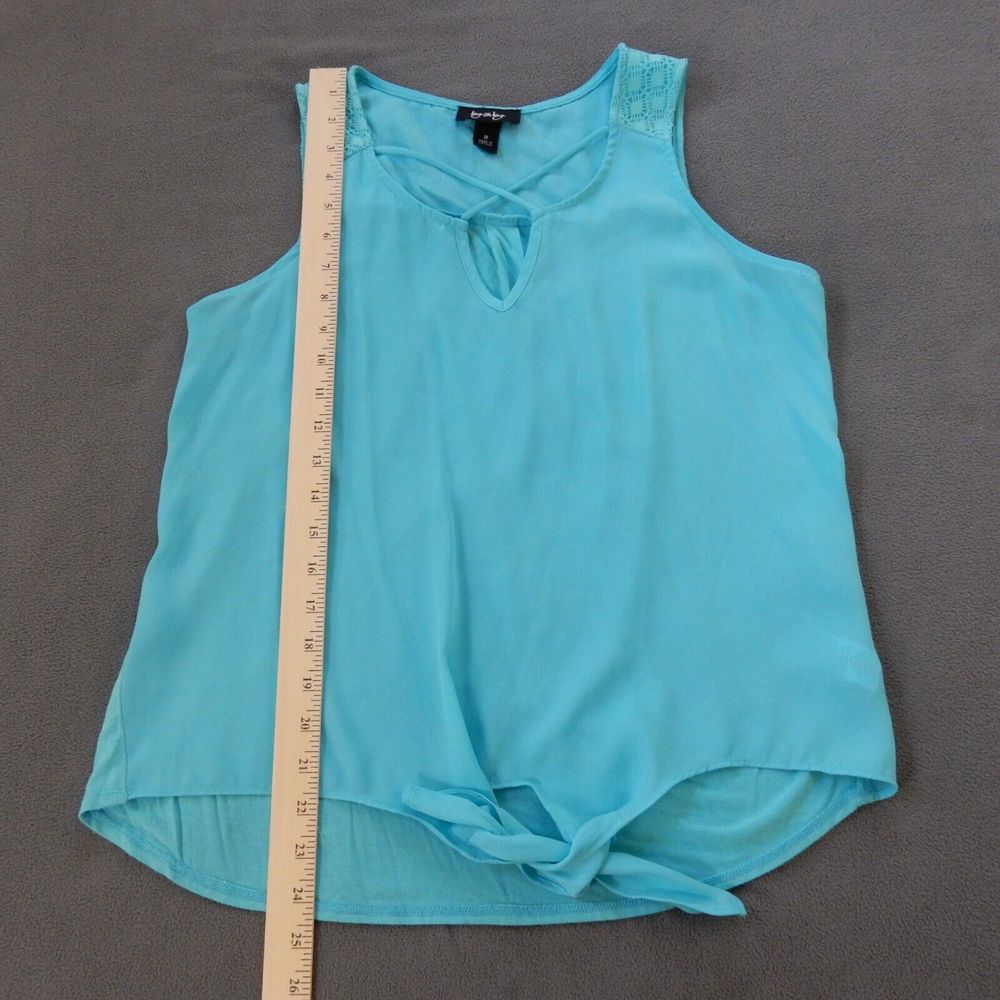 By & By Womens Shirt Medium Blue Tie Front Sleeveless Lace Flowy Spring Bright - Picture 4 of 8
